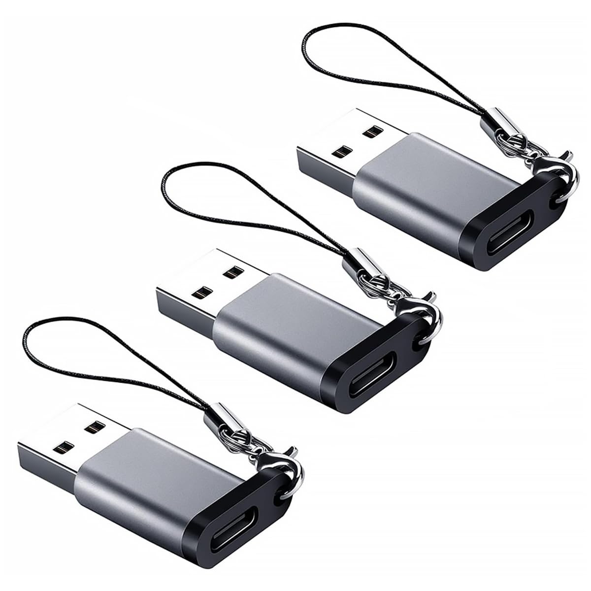 Verilux USB C to USB A Adapter for High Speed 5Gbps Data Transfer with PD Charging | Aluminum Alloy 3Pcs Set Featuring Lobster Clasp Keychain
