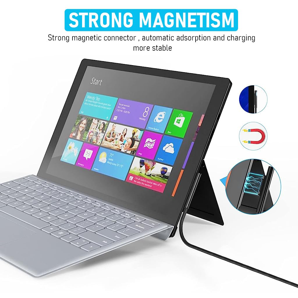 Verilux Type C Charging Cable for Microsoft Surface 5.9ft 45W with Magnetic Connector | Nylon Braided