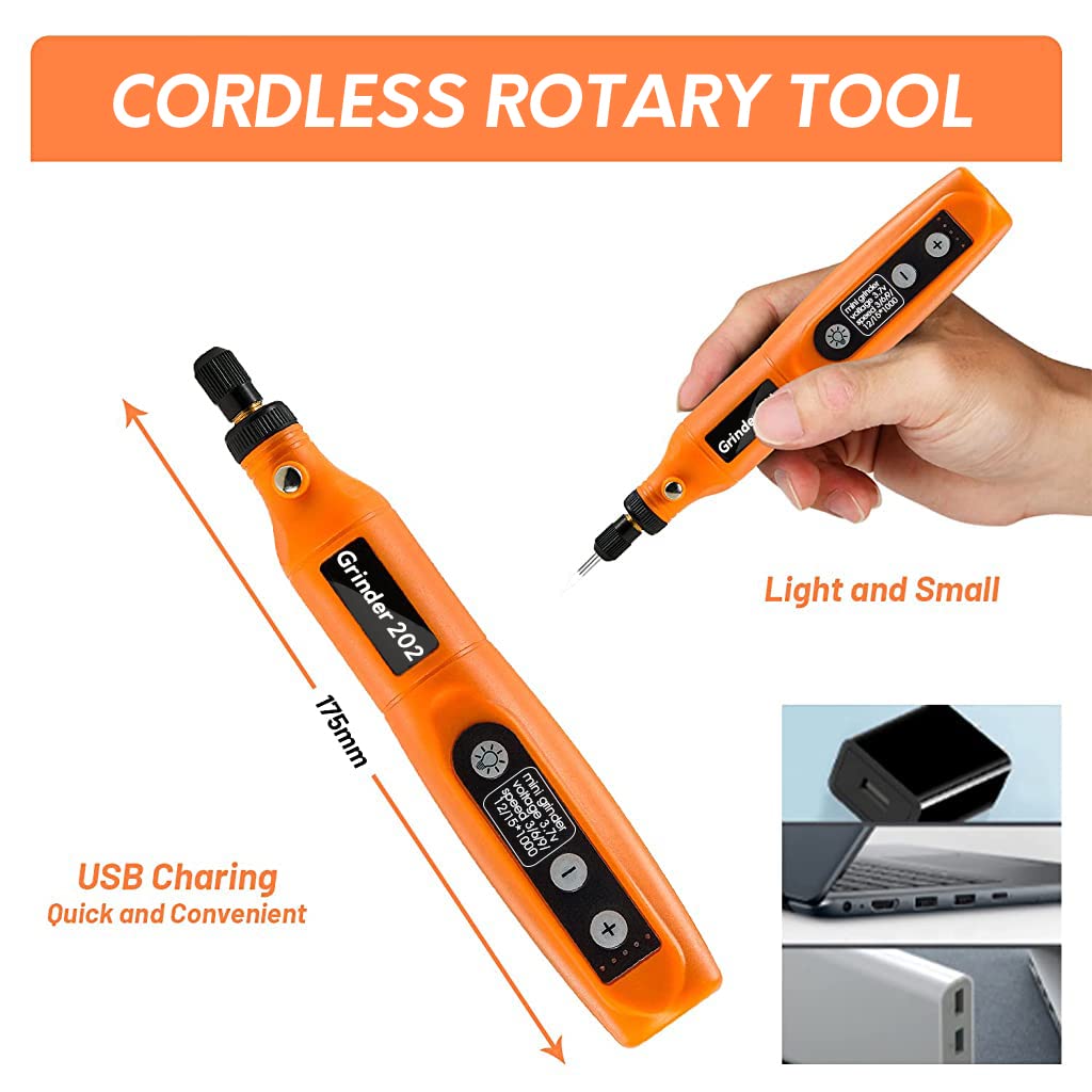 Verilux Mini Grinding Machine, Electric Cordless Rotary Tool, 3.7V Mini Rotary Tool Kit for Handicraft with 55pcs Sanding Accessories, 3 Rotating Speed Adjustable USB Charging Power Rotary Tool for Polishing