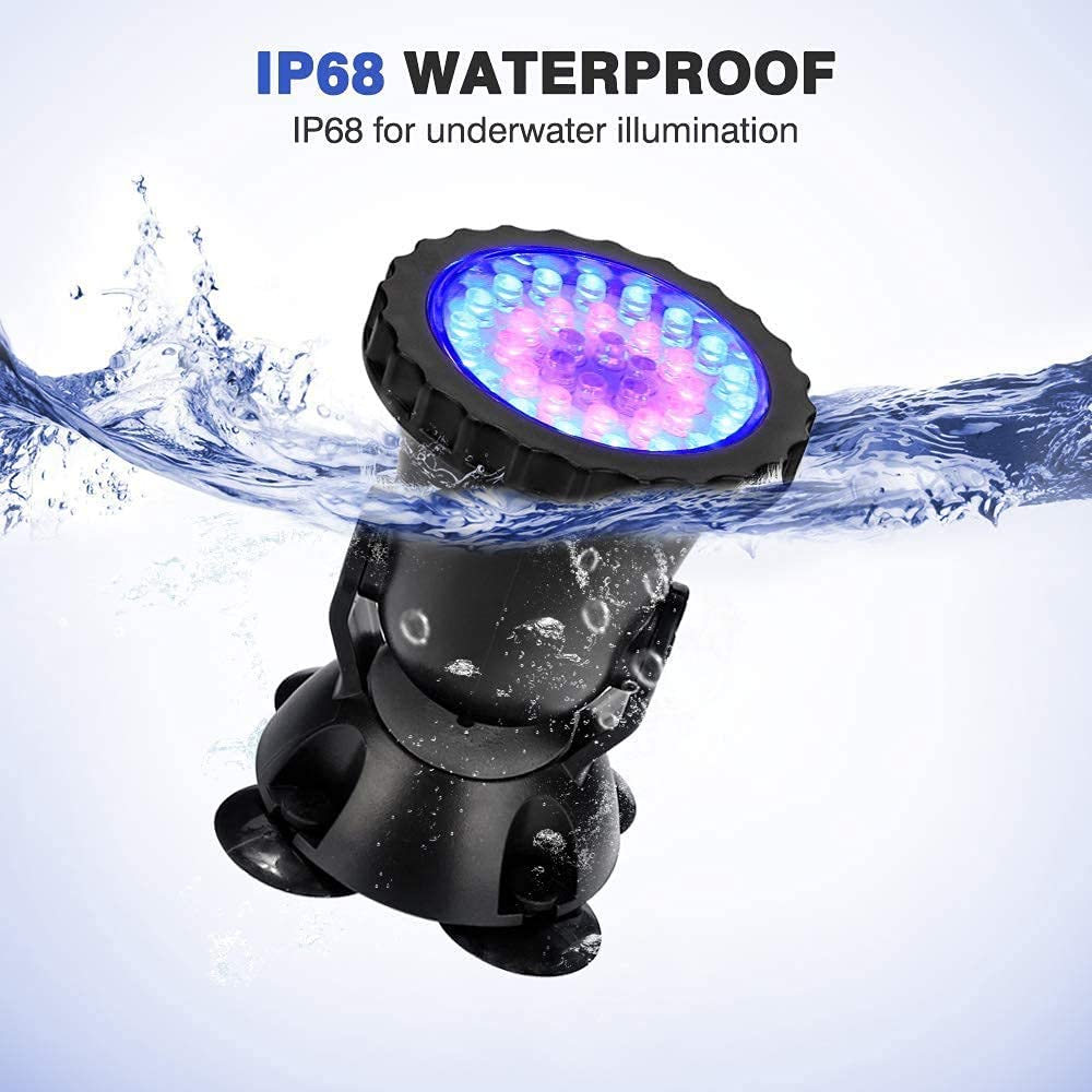 Verilux Underwater Spot Light for Pond and Fountain with 36 RGB LEDs 98 in Cable | Adjustable 180° ABS Housing