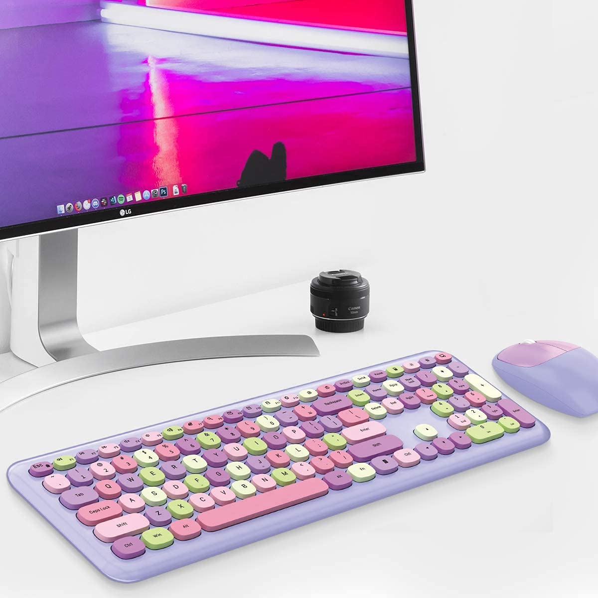 Verilux Wireless Keyboard and Mouse Combo with 110 Keys and Cleaning Brush | Purple Gift for Girls