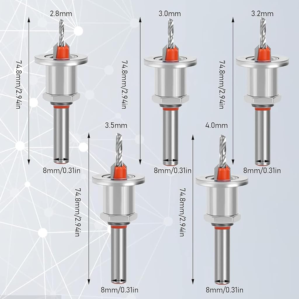 Serplex® 5Pcs Carbide Tipped 90° Countersink With Adjustable Low Friction Depth Stop Multifunctional Round Shank Bore Woodworking Drill Bit Taper Counterbore Wood Working Tools