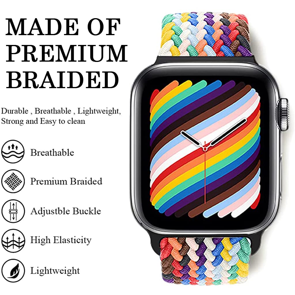 ZORBES® for Apple Watch Band, Braided Solo Loop Watch Strap Compatible with Apple Watch Straps 49mm 45mm 44mm 42mm, Adjustable Breathable Elastic Nylon Straps for iWatch Series Ultra 8 7 6 5 4 3 2 SE