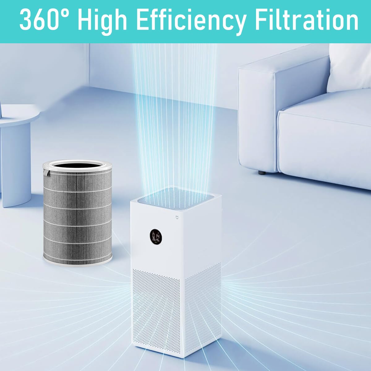 Verilux® Replacement Filter for Mi Air Purifier 4 Lite Cylindrical Filter Triple Layer Activated Carbon Filter for Optimal Air Purification
