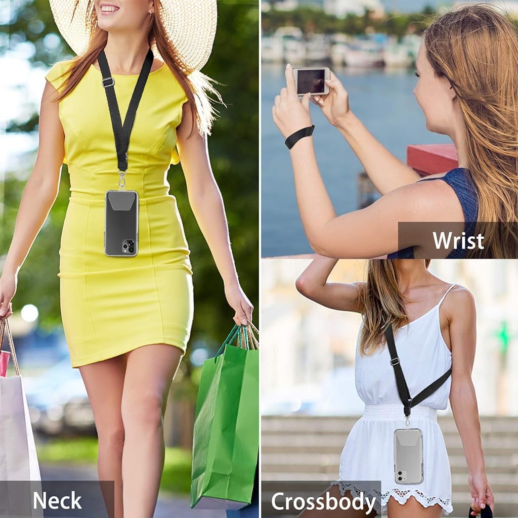 ZORBES® 2pcs Phone Neckstrap with Adjustable 23.6" Lanyard & 7.7" Handstrap, Anti-Lost Adhesive Inserts, Quick Release Clip, Durable Polyester, Multi-Use for All Phone Cases, Black & White Combo