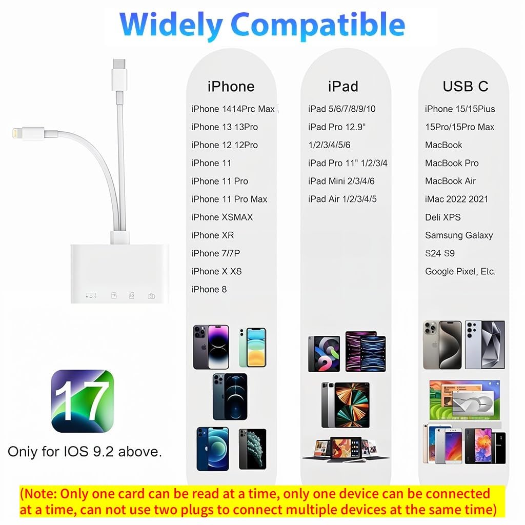 Verilux Multi Card Reader for iPhone and Type C Devices with Dual Connector 6 in 1 Design