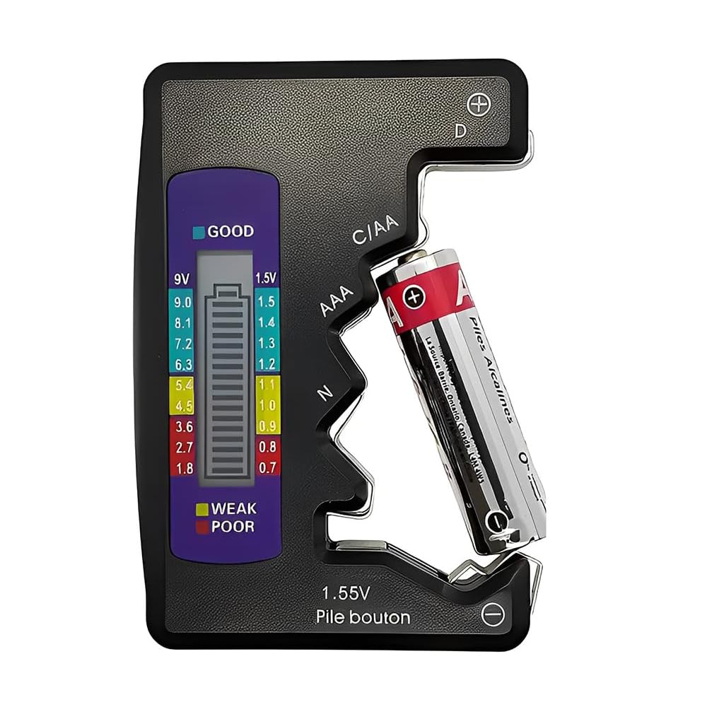 Serplex® AA Battery Tester Checker Device, Universal Digital Battery Checker For AAA/AA / 9V/ C/D/N / 1.5V Button Cell Battery, Small Accurate Cell Tester Power Checker (Not Rechargable Battery)