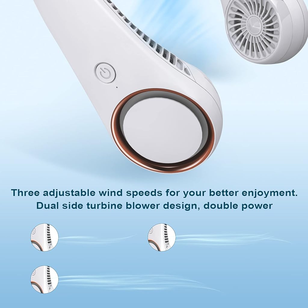 ZORBES® USB Portable Neck Fans 3 Speeds Personal Cooling Fan,Hands Free Bladeless Fan,USB Powered Neck Fan for Outdoor Indoor, Lightweight Design, Comfortable to Wear -White