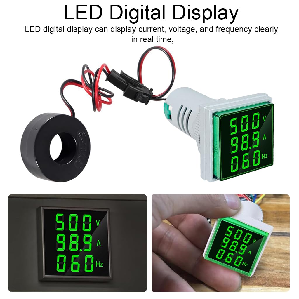 Serplex® LED AC Current Voltage Frequency Signal Light 60-500V 0-100A Digital Ammeter Voltmeter Backlight Display Detector Tester Gauge 2PCS