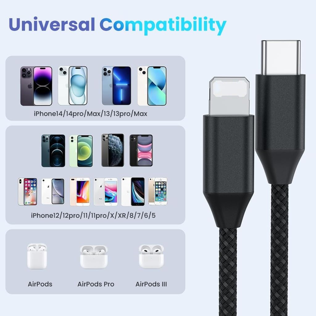 Verilux Type C to Lightning Cable 3.3 ft with Magnetic Connector and Nylon Braid for iPhone 14