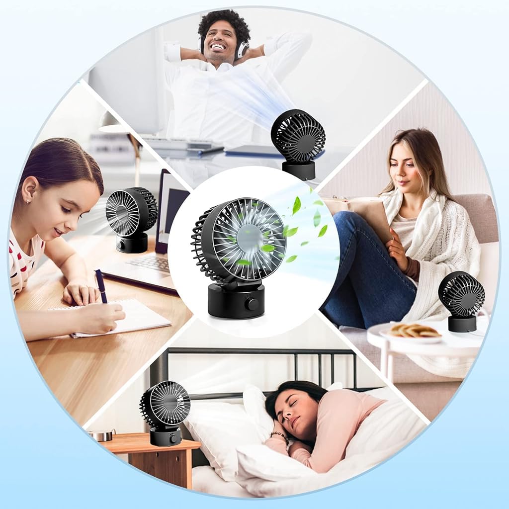 Verilux® Desk Fan with 2-Speed Control, Portable Small Desktop Fan Quiet Handheld Cooling Fan with Stand for Office, Travel & Makeup (Black)