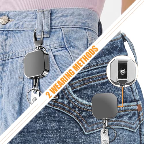 ZORBES® Retractable Id card Holder, Keychain Badge Holder, Zinc Alloy Metal Carabiner Keychain 26.7 inches Retractable Steel Wire Reel Design Utility Carabiner Keyring for Keys, Badge, Cards 3 PCS