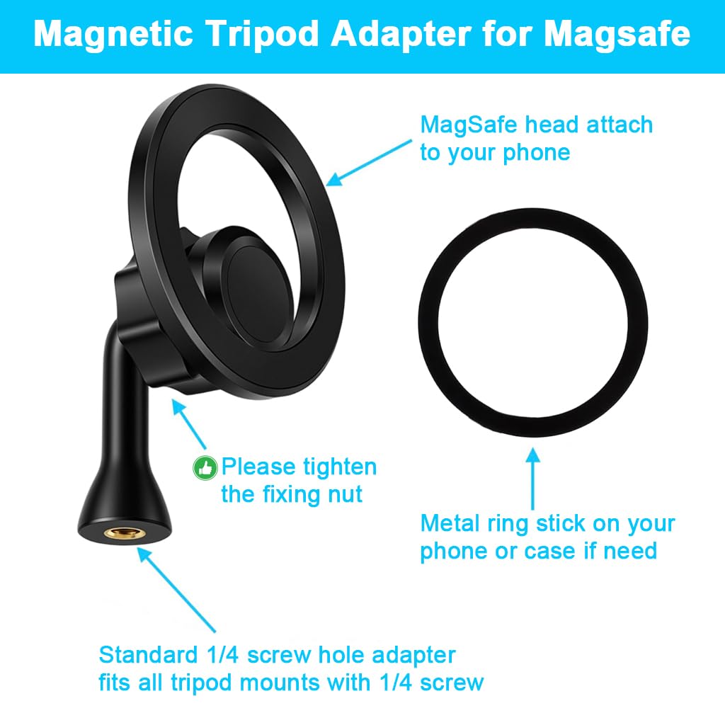 ZORBES® Magnetic Phone Holder with 1/4'' Thread, 360 ° Rotatable Universal Phone Mount Tripod Phone Holder, Compatible with Tripods, Stands, and Camera Accessories