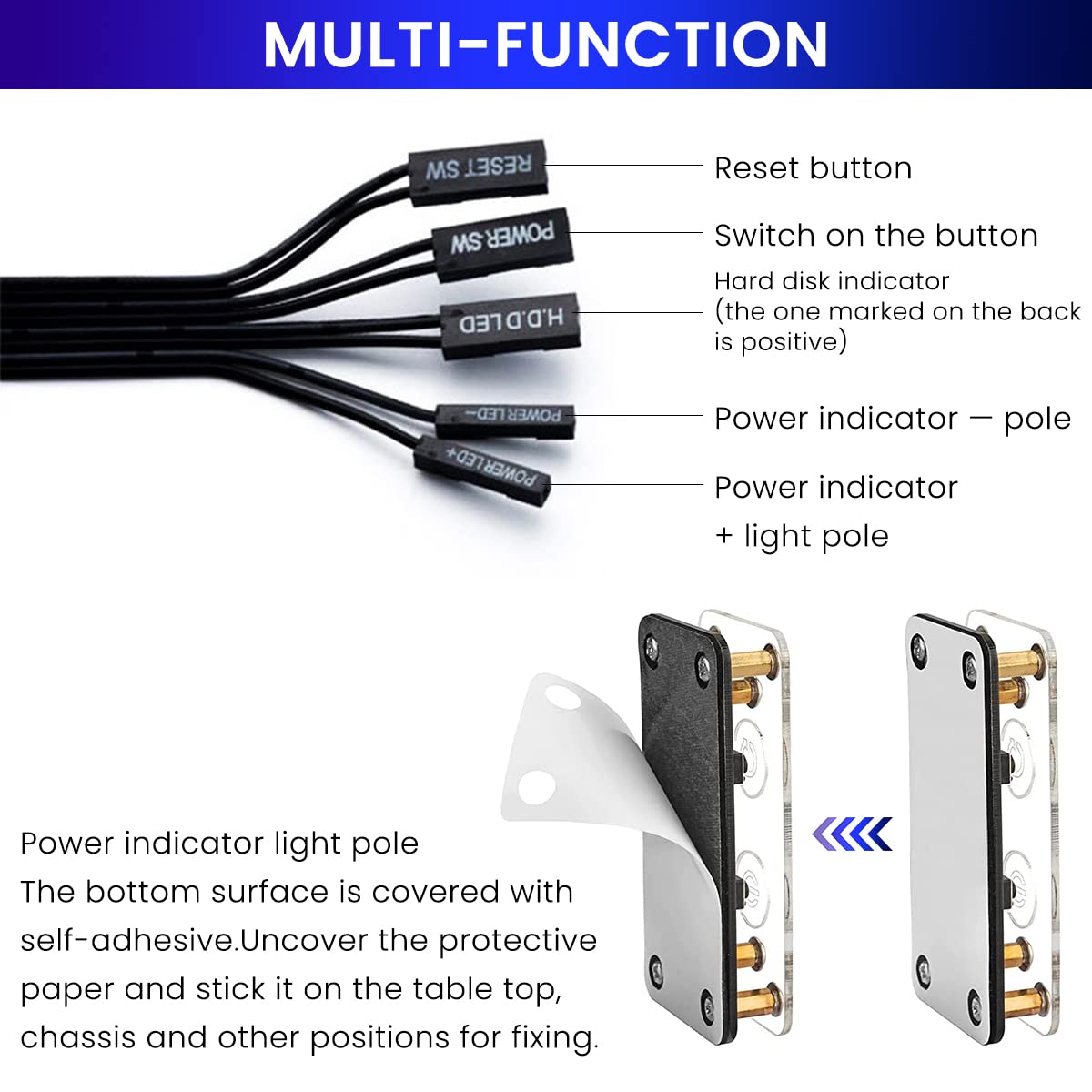 Verilux® Desktop Computer Power Button PC External Power Switch with Reboot Button,Transparent Acrylic DIY Modification,Motherboard Switch Button Extension Cable