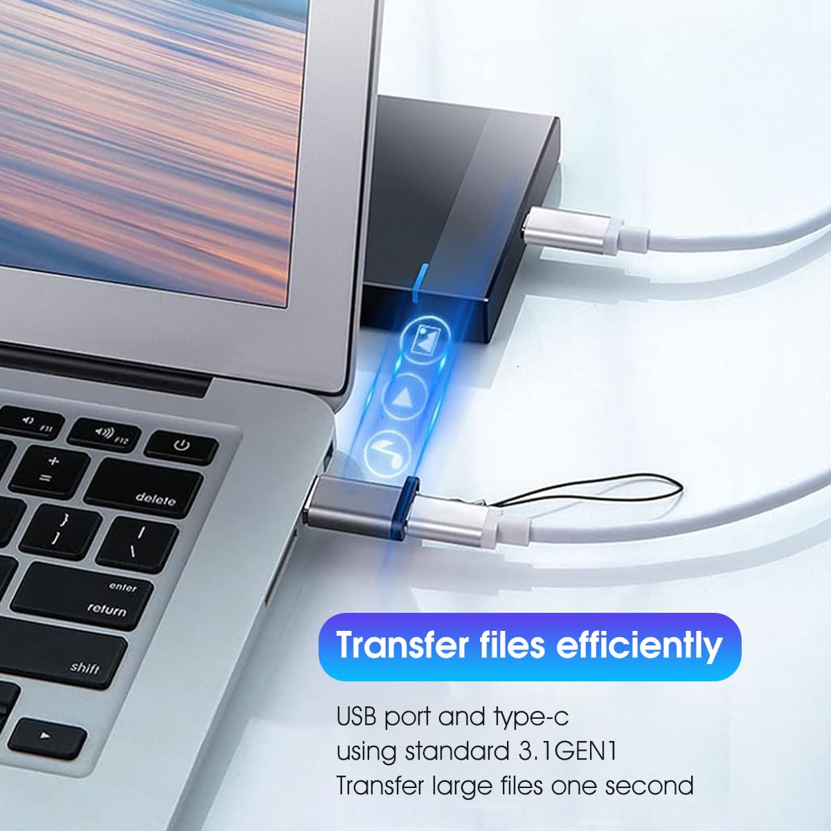 Verilux® 3Pcs USB C Adapter 5Gbps High Speed Data Sync Type-C to USB A 3.0 Adapter Compatible with MacBook Pro, Samsung Support PD Charging USB Cto USB A Adapter with Lobster Clasp Keychain