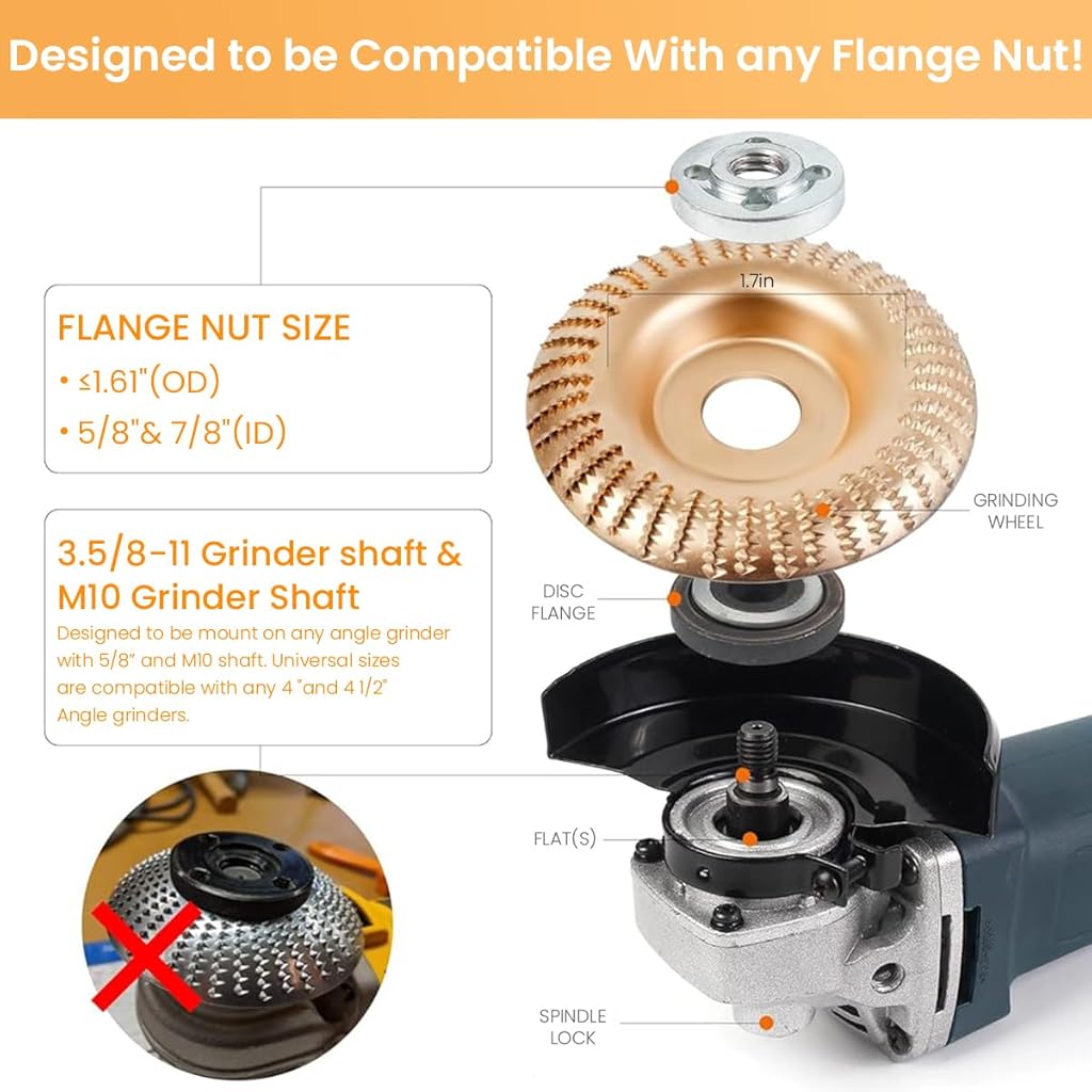 Serplex® 5Pcs Angle Grinder Wood Carving Disc Set, 4 and 4 1/2 Angle Grinder Attachments with 5/8 inch Arbor, Stump Grinder Tool Grinding Wheel Shaping Disc for Wood Cutting, Grinder Cutting Wheel