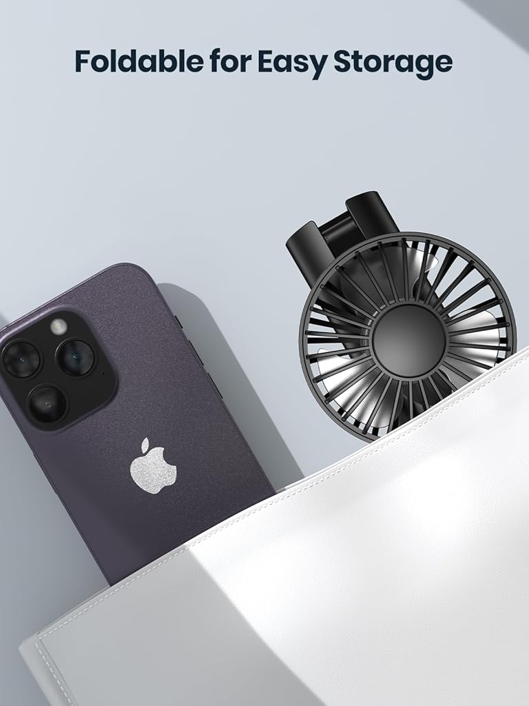 Verilux® USB Handheld Fan Mini Desk Fan Neck Fan with Detachable Neck Strap 3 in 1 VariableUSB Cordless 5000mAh Portable Pocket Cooling Fan for Travel, Hiking, Office, Purple