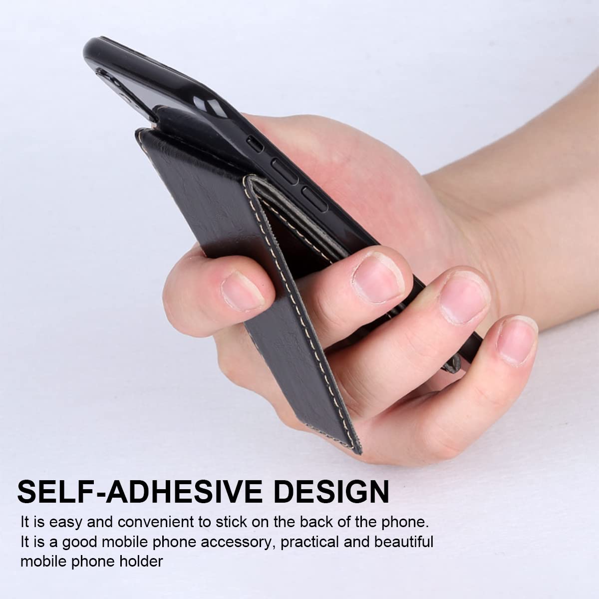 ZORBES® Black Folding PU Card Holder Bracket for All Smartphones, Folding Cell Phone Card Bag Holder Foldable Bracket