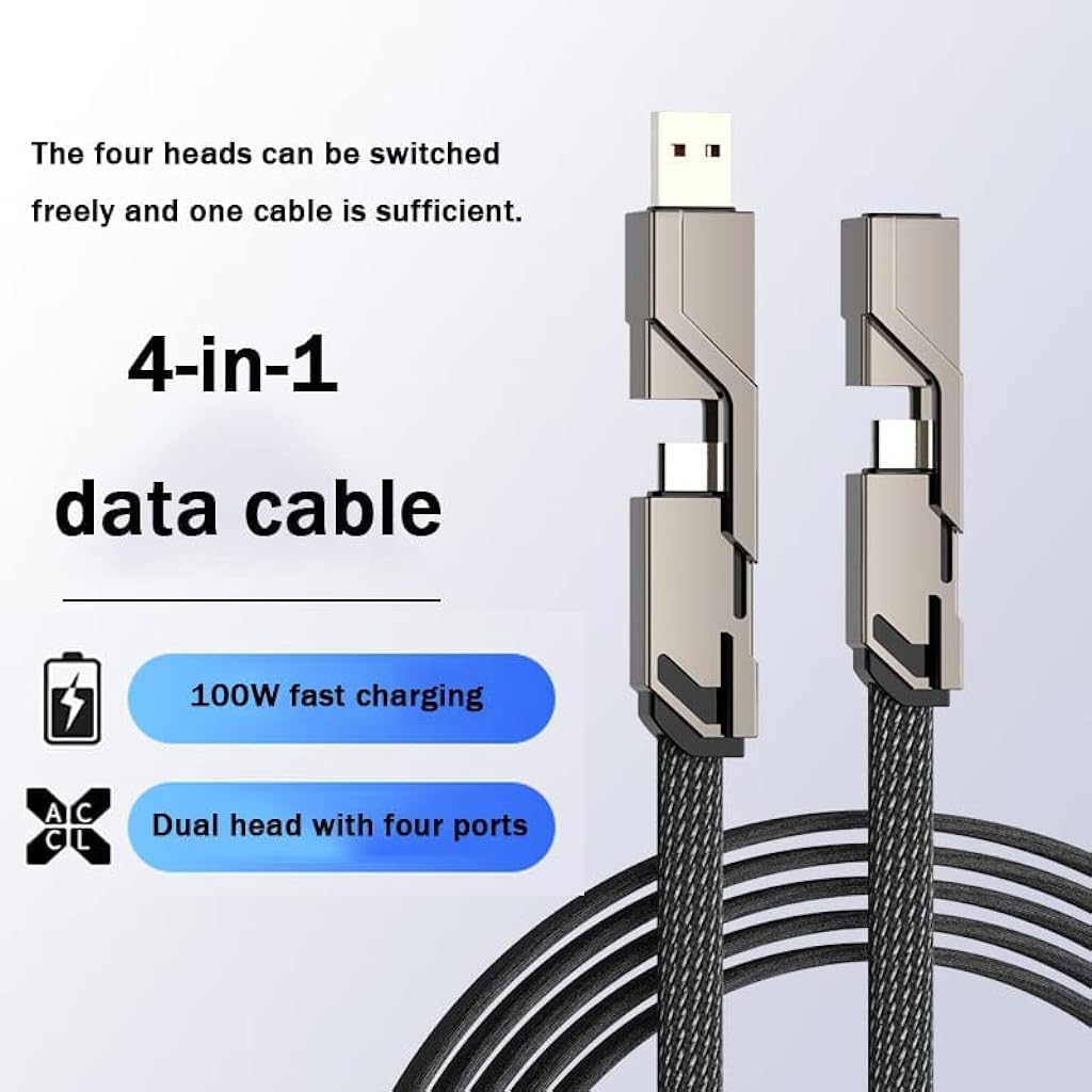 Verilux 4 in 1 Charging Cable USB A Type C to Type C Light-ning 100W Fast Charging Cable Nylon Braided for iOS/ Android Compatible with iPhone, iPad, Samsung Galaxy, Huawei, PC, HTC, OnePlus - 1.5M