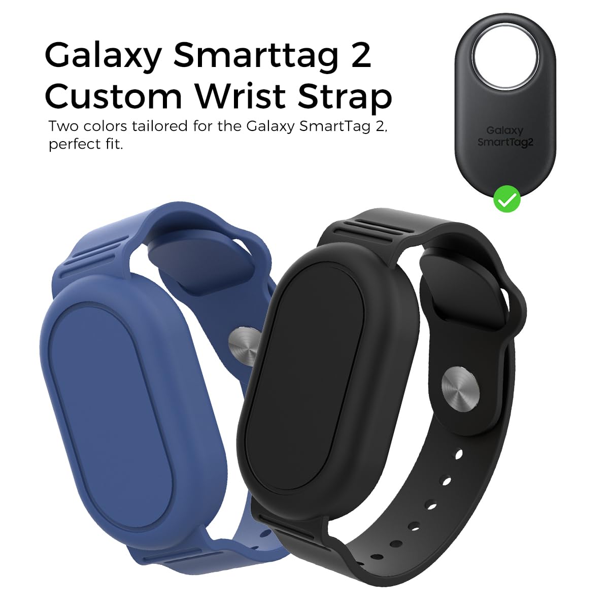 ZORBES® Silicone SmartTag 2 Bracelet for Samsung Galaxy SmartTag 2 Waterproof Silicone Wristband Cover Protective Case for SmartTag 2 for Backpack, Kids, Elders, Luggage, Pets 2Pcs (Black+Blue)