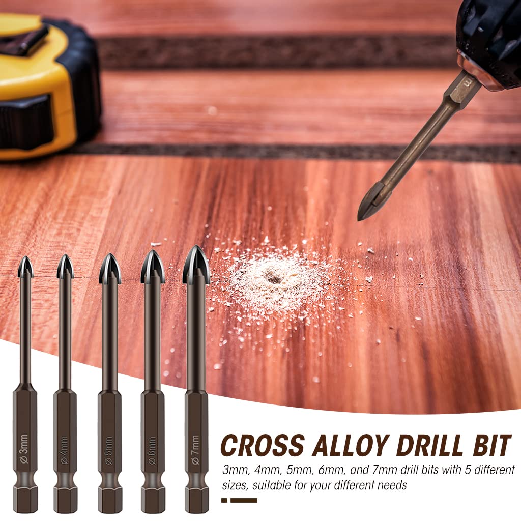 Serplex 5PCS Carbide Tip Drill Bit Set for Glass Ceramic Tile & Concrete