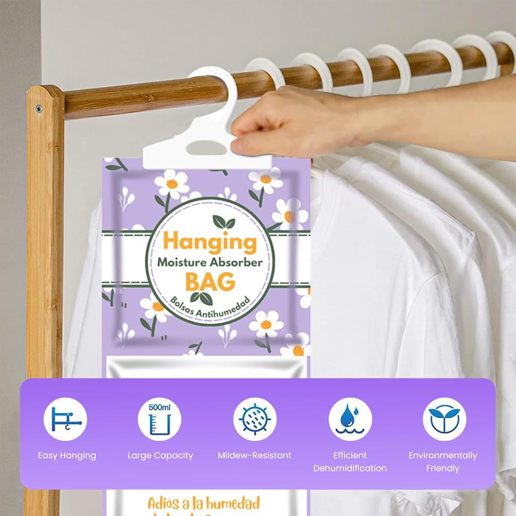 Serplex® 10pcs Moisture Absorber, Hanging Closet Dehumidifier Bags, Humidity Packs, 100g Dehumidifier Bags for Closet, Hanging Humidity Absorber in Wardrobes, Bedrooms, Bathrooms