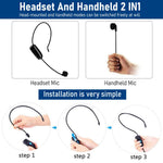 ZORBES® Dual UHF Wireless Microphone - 2 in 1 Headset and Handheld, Rechargeable, 165ft Range - Ideal for Stage Speaker, Teaching, Guiding and Fitness Classes.