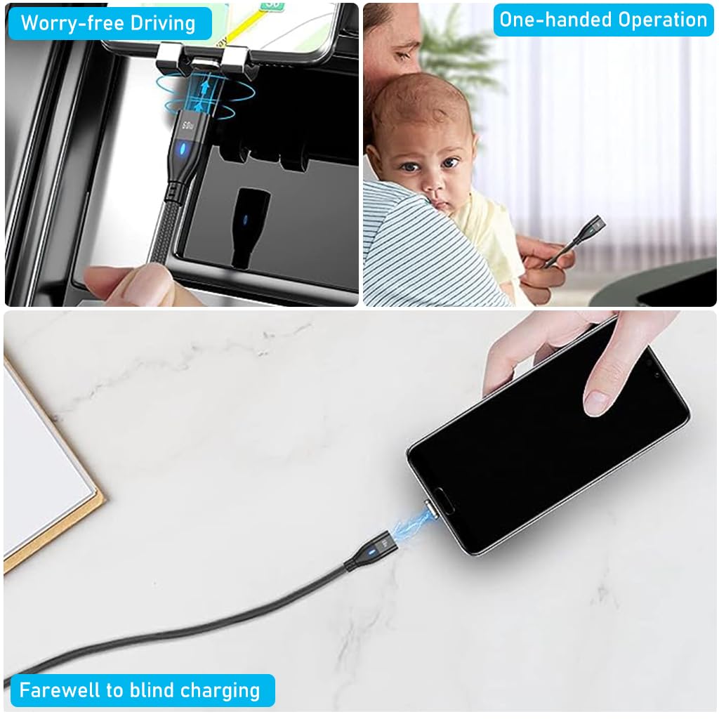 Verilux® Magnetic Charging Cable, 6 in 1 USB A/C Charge Cord with 3 Magnet Adapters(Type C/Micro/i-Product), 3.3Ft 60W Fast Charging & Data Transmission Multi Cable for Phone, Laptop, Tablet