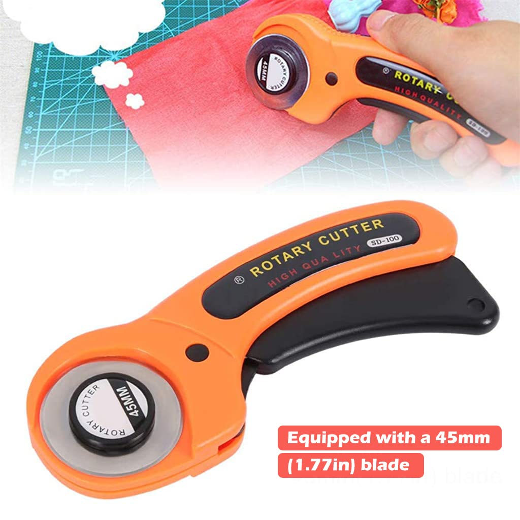 ZORBES® Alloy Steel 45mm Rotary Manual Cutter Roller with 10 Blades, Lock Button for Paper, Fabric, Cloth, Leather Craft