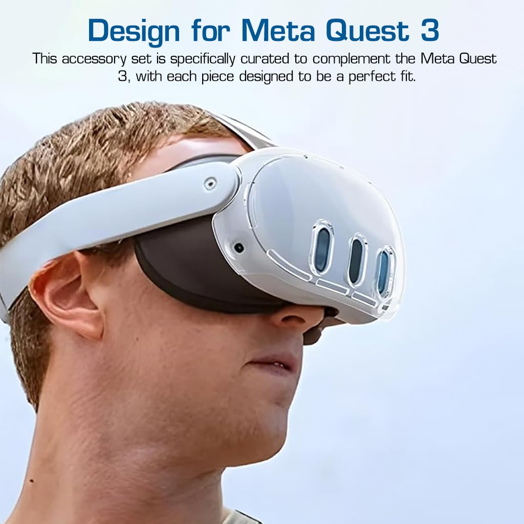 ZORBES® Protective Case for Meta Quest 3, Protective Shell Cover for Oculus Quest 3, VR Accessories for Meta Quest 3 Protective Shell Cover, Lens Cover, Tempered Film, Joystick Caps, No Meta Quest 3