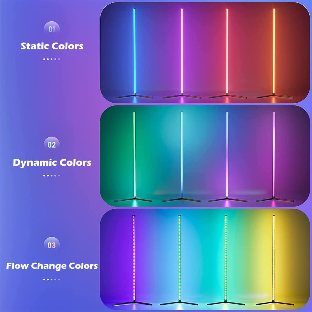 Verilux® 1.2M Floor Lamp RGBIC LED Floor Lamp for Living Room Corner Atmosphere Floor Light Color Changing Party Lights with Music Sync, Remote&Bluetooth Control Timer Function(USB Power)