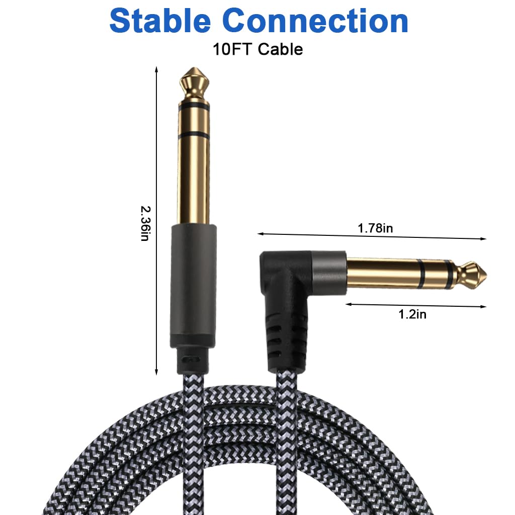 Verilux Electric Guitar Cable 9.8 ft for Amps and Basses featuring Right Angle Plug | Nylon Braided Copper Core