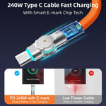 Verilux 9.8ft 240W Type-C Fast Charger Cable | 180-Degree Tangle-Free with LED Light