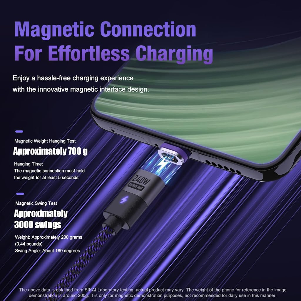 Verilux® 240W Mag-netic Type C to Type C Cable Fast Charging, 3.9Ft PD3.1 48V/5A Fast Charger USB Cable, USB C to USB C Nylon Braided Charger Cable for i-Phone 16/15 Series, Galaxy S24/S23, Google 8/7