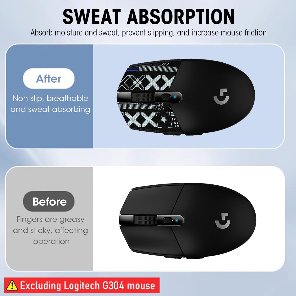 Verilux Mouse Grip Tape for Logitech G102 and G304 Gaming Mouse | 3PCS Self-Adhesive Sweat-Proof Skins