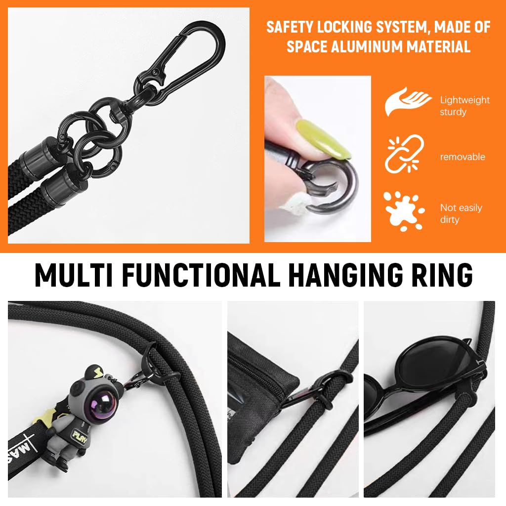 ZORBES® 47'' Phone Lanyard, 10MM Adjustable Lanyard Universal Cross-Body Shoulder Straps Mobile Phone Chain, Hands-Free Neck Hanging Chain Accessory, Cell Phone Accessories(Black)