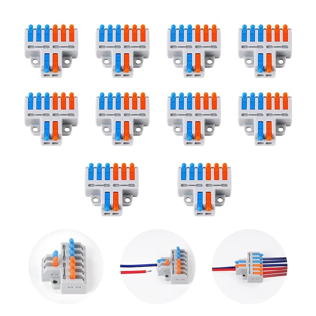 Serplex® 10Pcs Lever-Nut Wire Connectors, 2 in to 6 Out Quick Wiring Cable Connector for AWG 28-12, Compact Electrical Connectors, Versatile Quick Wiring for Hard/Flexible Wire, Flame Retardant