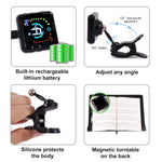 ZORBES® 2 in 1 Guitar Tuner with Metronome, Clip On Tuner for Guitar, Bass Ukulele, Violin, Banjo, Built-in Battery USB Rechargeable Tuner with Adjustable Arm