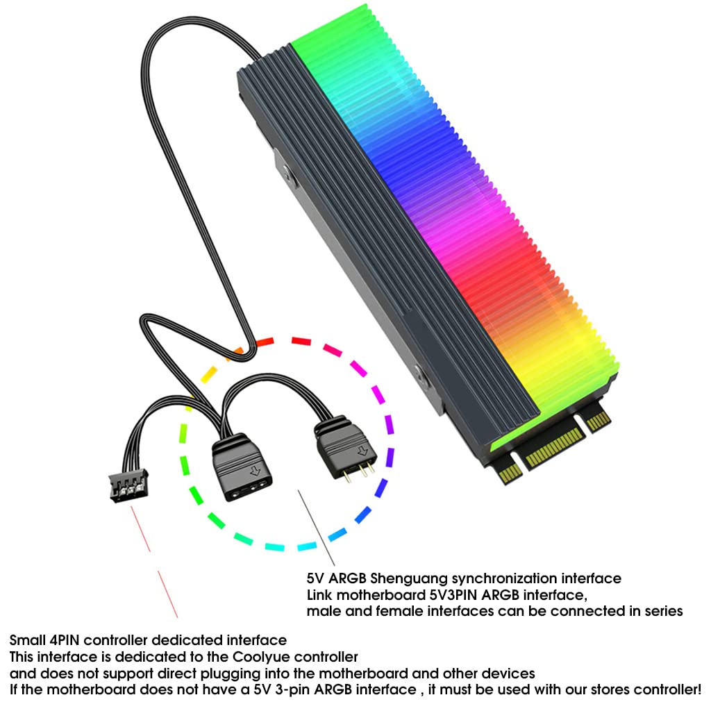 Verilux SSD Aluminum Cooler 5V ARGB M.2 2280 Heatsink SSD Aluminum Cooler for PCIE NVME NGFF or SATA 2280 M.2 SSD, Motherboard LED RGB Lights with Silicone Thermal Pad and SSD Not Included