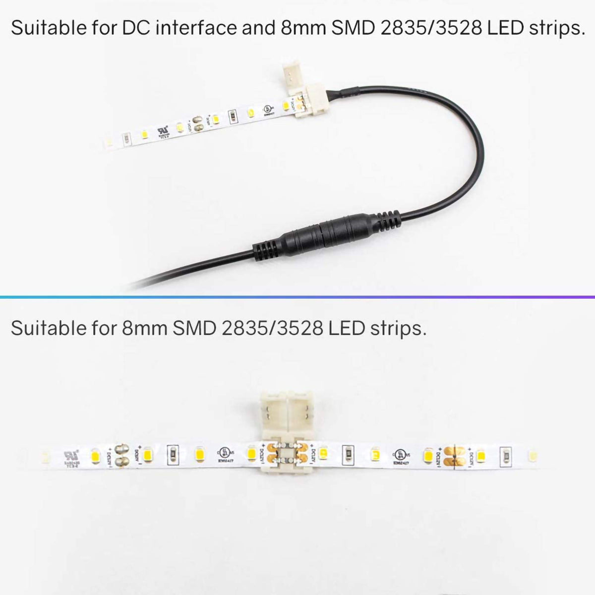 ZORBES® LED Strip Connector,2 Pin 8mm LED Connector Kit Include Seamless Connector,6Jumper Connector,DC Female & Male Connector,DC Jack Splitter for 3528 and 5050 LED Strip
