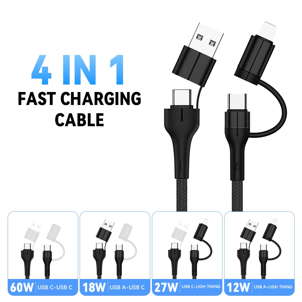 Verilux Magnetic Type C Cable for Travel and Office with 4 in 1 Connectors 1.5 m | 60W PD Fast Charging