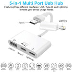 ZORBES® USB Hub for iPhone 5 in 1 USB 3.0 Hub USB C Hub with Light-ning Converter USB C Hub USB C to USB C Light-ning to USB C Multifunction Card Reader Support PD60W Fast Charging