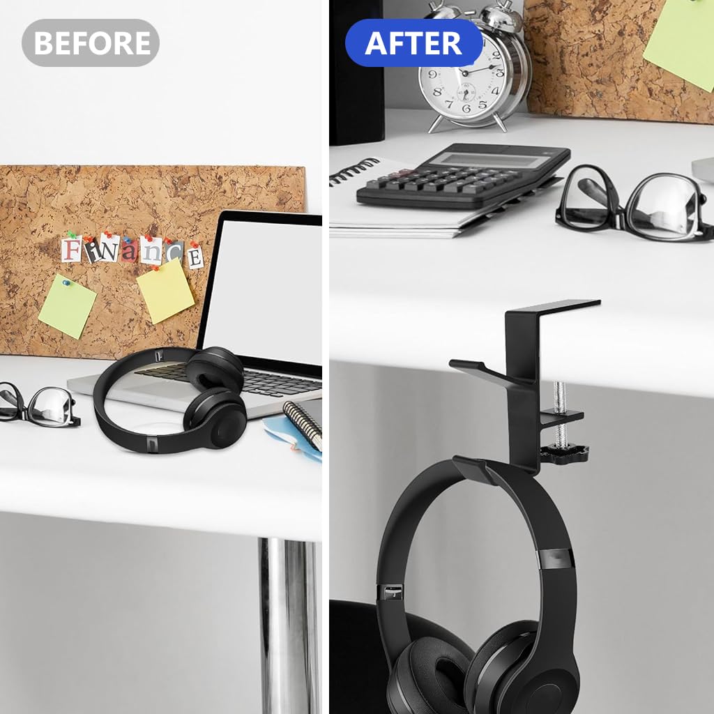 ZORBES® Underdesk Hook Hanger Metal Headphone Hanger Screw Mounted Aluminum Alloy Desk Dual-Hook Hanger Universal Adjustable Underdesk Organizer Hook for School Desk, Office Desk, Table