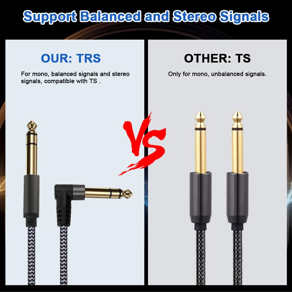 Verilux Electric Guitar Cable 9.8 ft for Amps and Basses featuring Right Angle Plug | Nylon Braided Copper Core