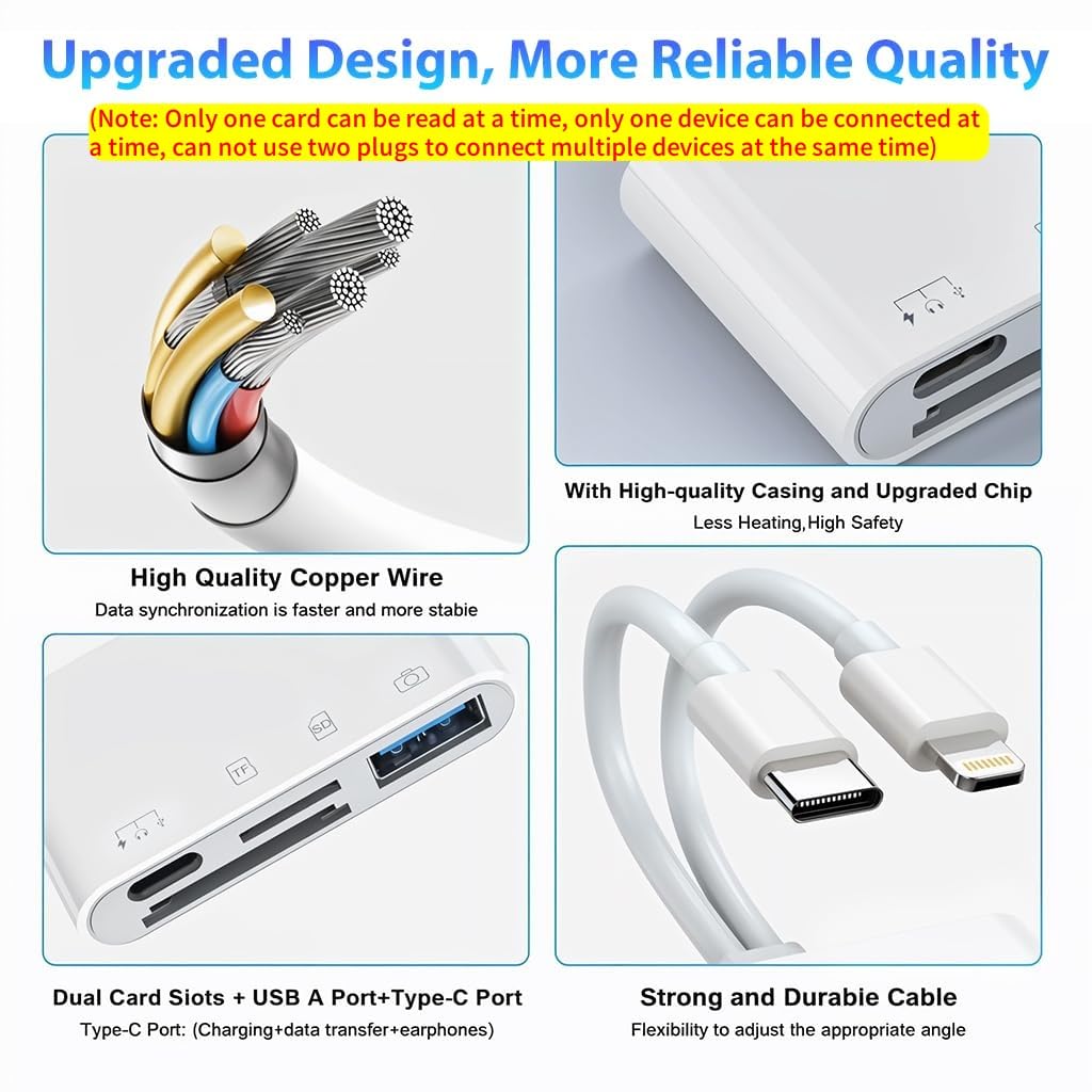 Verilux Multi Card Reader for iPhone and Type C Devices with Dual Connector 6 in 1 Design