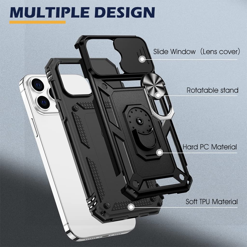 ZORBES® TPU Phone Cover for iPhone 13 Pro Max with Stand Camera Protection Heavy Duty Shockproof Protective Case Back Slide 2PCS