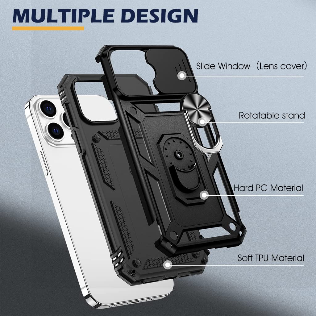 ZORBES® for iPhone 13 Pro Max Cover with Stand, iPhone 13 Pro Max Cover with Camera Protection, Heavy Duty Shockproof Protective iPhone 13 Pro Max Case, TPU iPhone 13 Pro Max Back Cover with Slide