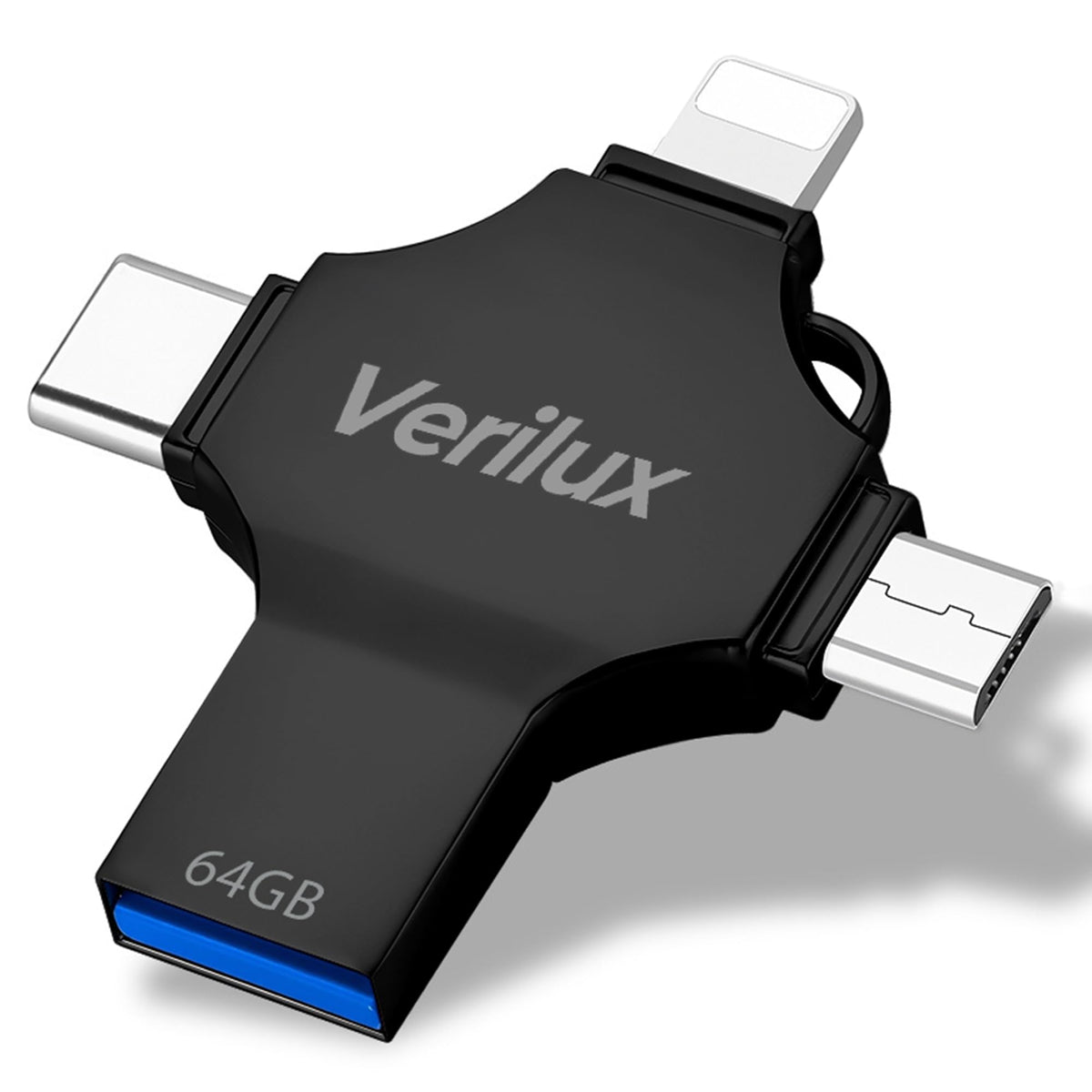 Verilux Pendrive 64GB for iPhone and Android featuring 4 in 1 USB Type C Connector | Black