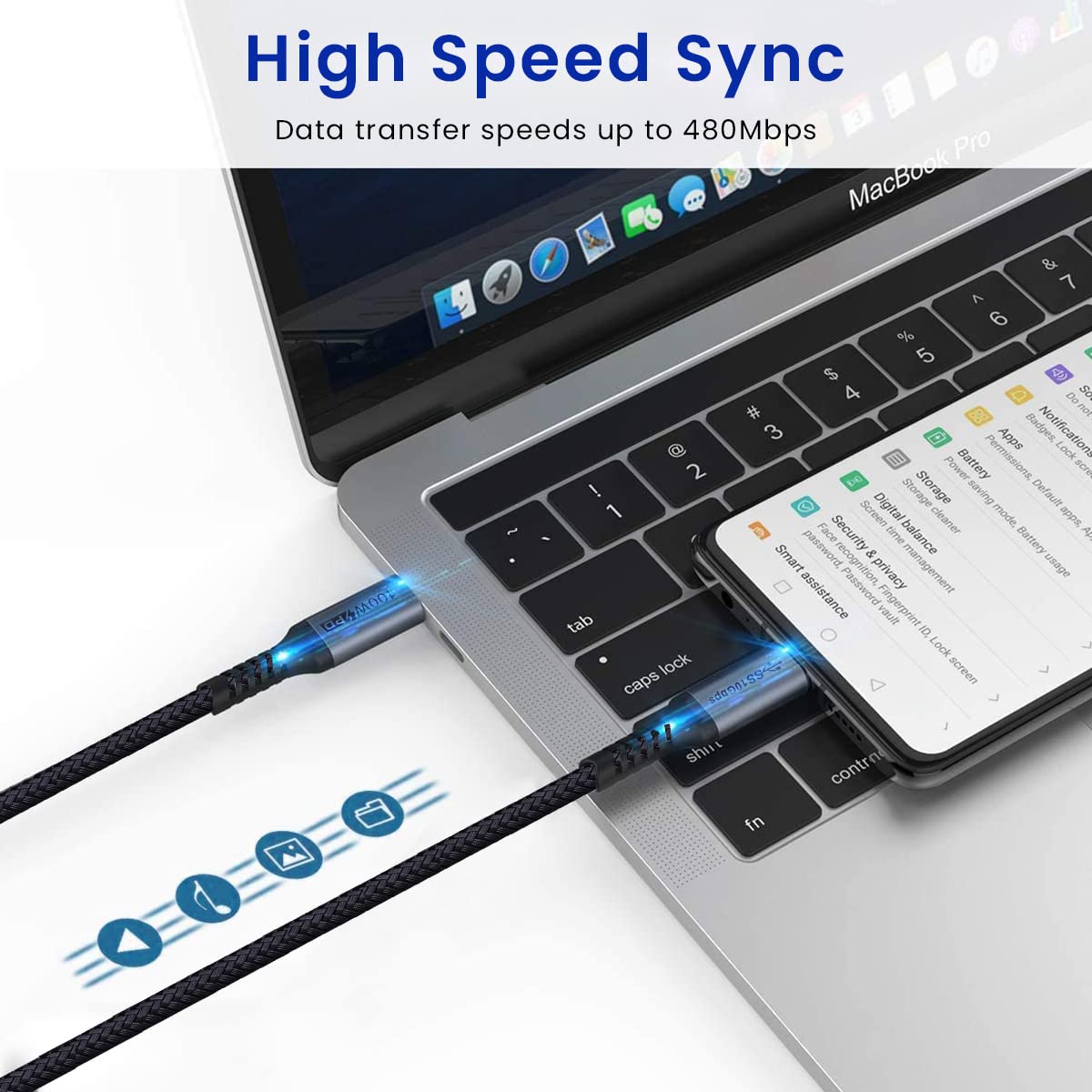 ZORBES® Type C to Type C Cable 100W 6.5Ft Fast Charging USB C Cable USB 3.1 Gen 2 10Gbps Data Transfer Supports 4K HD Video Output Thunderbolt 3 Compatible with MacBook Pro/Air,Hub,USB C Devices,Black