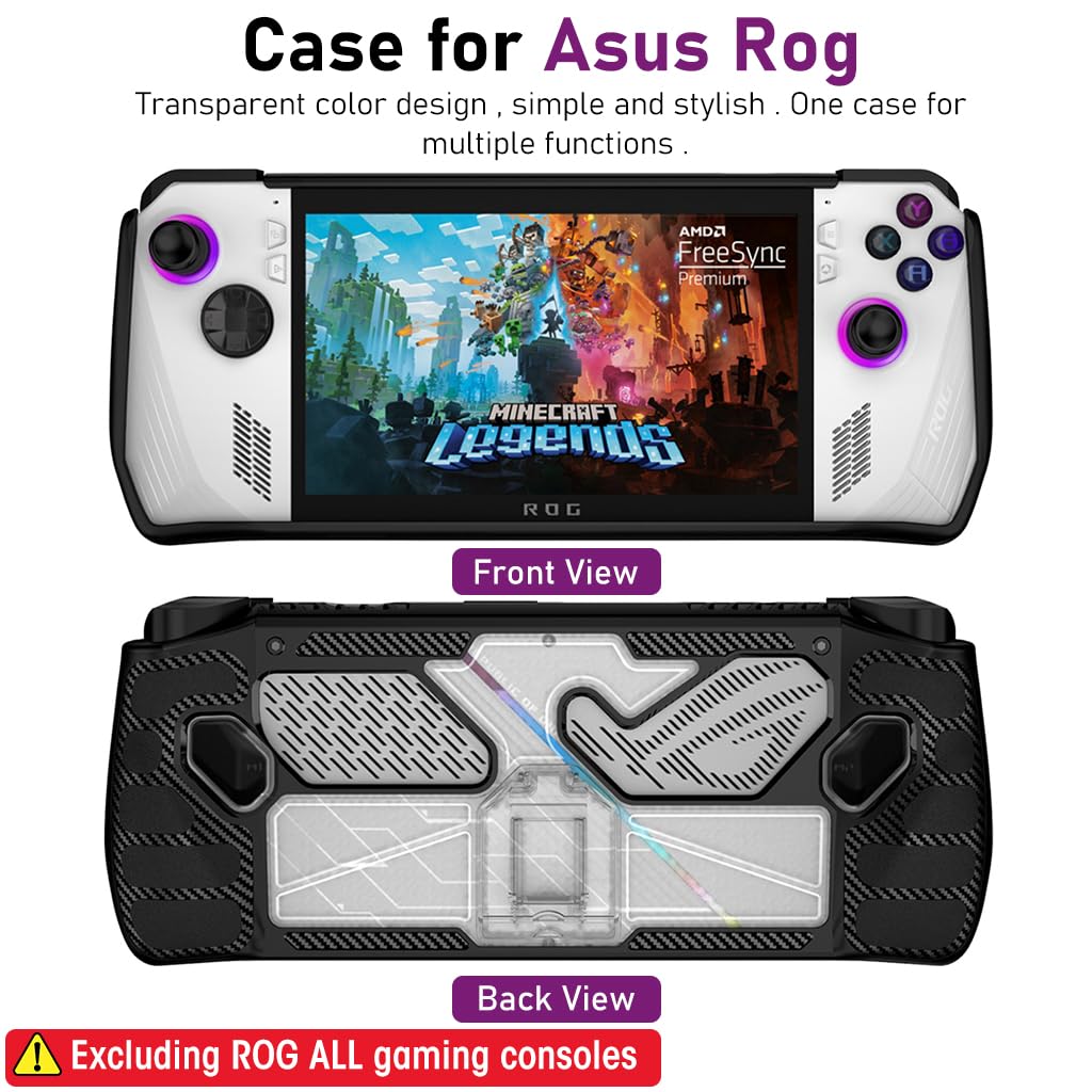 ZORBES® Case for Rog Ally, Rog Ally Game Console Protector, Anti-Scratch TPU Cover with Folding Kickstand, Transparent PC + TPU Case, Non-Slip Protective Case Skin Cover Handheld Cover, Not Included Rog Ally